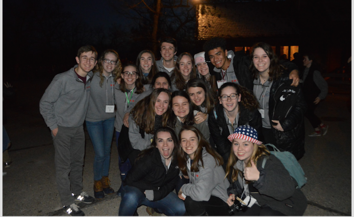 2018 spring retreat- class of 2019 staff and theatre pose on their last night at camp.