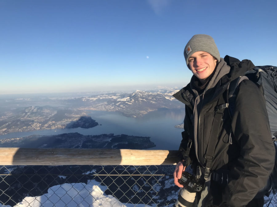 Kyle Niego 19 poses in front of Mt. Pilatus in Switzerland during his time abroad (Niego). 