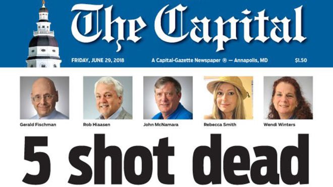 Capital Gazettes coverage of the shooting in their own newsroom.