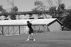 Anne Charlotte ‘21 in her backswing as she practices her drives at Green Meadows (Joyner/LION)