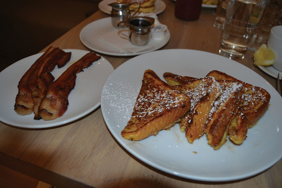 Candied french toast and a side of bacon (Bonfiglio/LION). 
