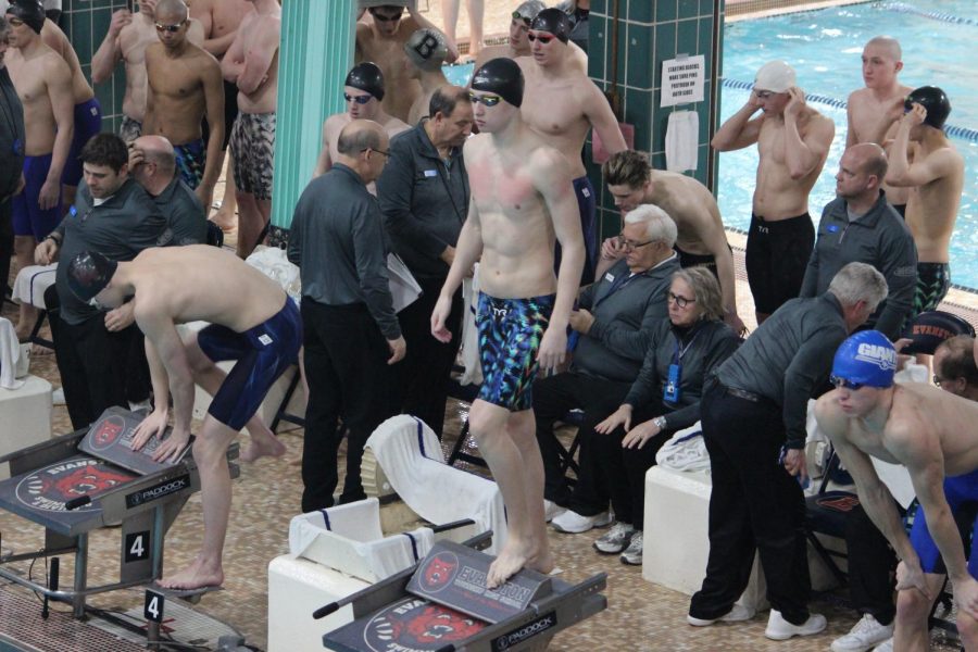 Jack Wanless 22 prepares to race at the 2020 state meet at Evanston Township High School. (photo courtesy of Wanless)