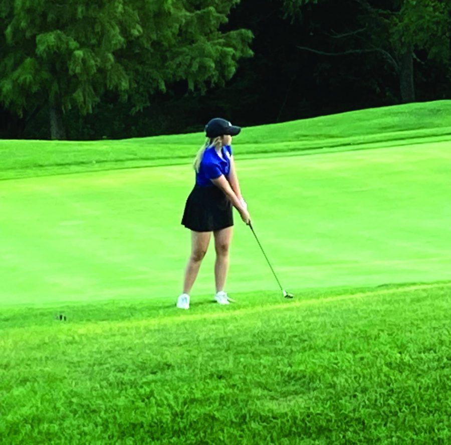 Chloe Blauw 22 prepares for shot during a match at Sugar Creek against York on Sept. 25 (photo courtesy of Maeve McDougal). 