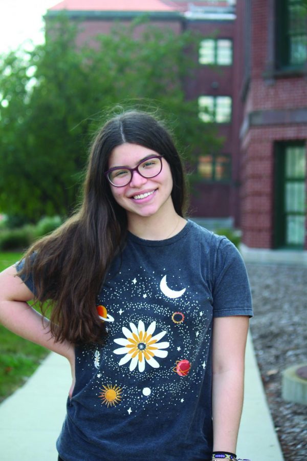 Brazilian exchange student Paula Lopes Soares poses in front of NC (Mosqueda/LION).