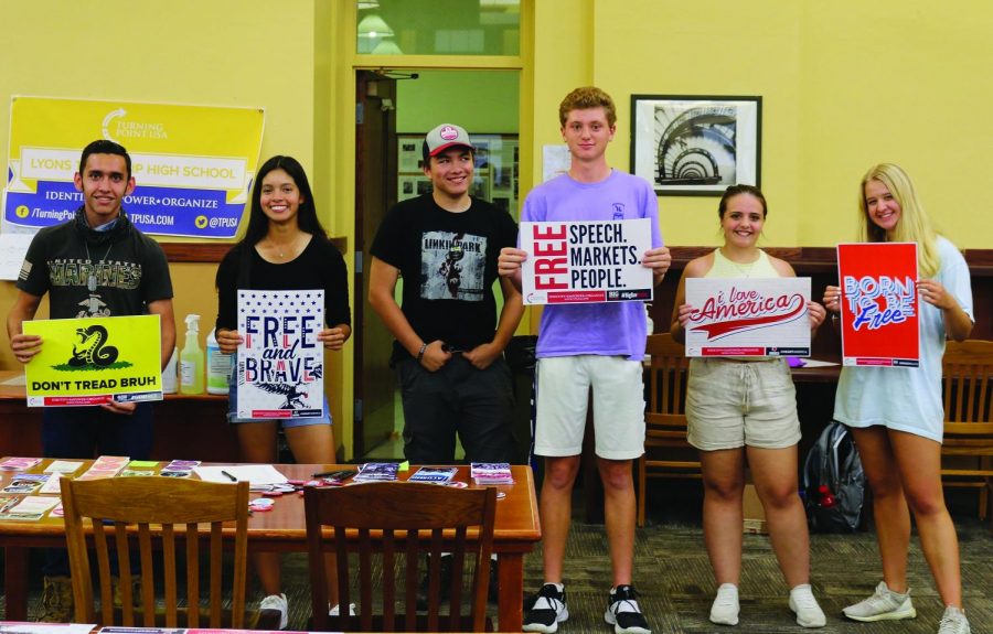 TPUSA club members and their president Leslie Mendoza '22 (second from left) at their first meeting held on Sept. 7 (Mahaney/LION).