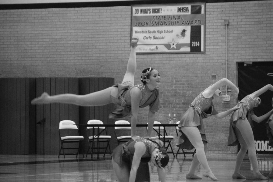 Alexis Carmody 22 participates in a lyrical dance at conference meet on Jan. 18 at Hinsdale South High School (Chomko/LION).