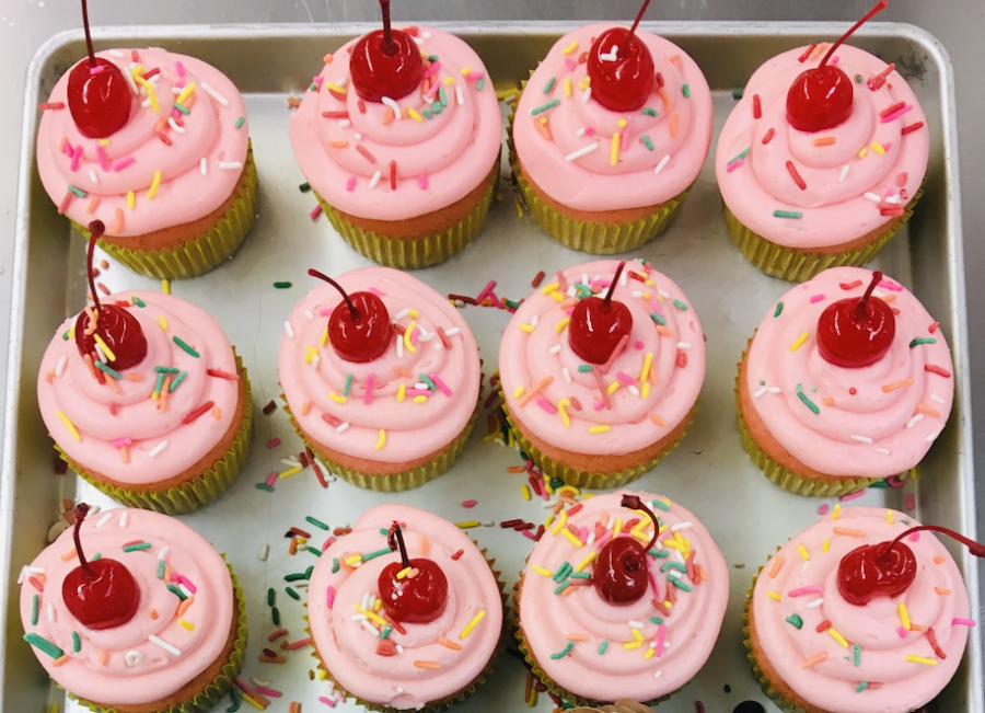 Photo of vanilla cupcakes with cherry frosting, some of Alyssa Wongs creative work (photo courtesy of Wong).