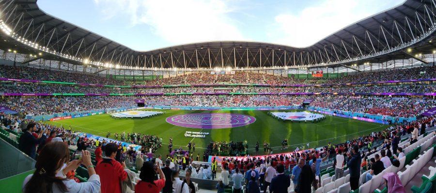  Flags of South Korea and Uruguay being displayed before the two nations faced off Nov.24. Photo credit; Heo Manjin: Republic of Korea Ministry of Culture, Sports and Tourism Official Photographer