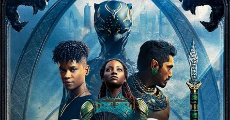 Actors Lettia Wright, Lupita Nyongo, and Tenoch Huerta in an advertisment of Black Panther (photo courtesy of koimoi.com0.