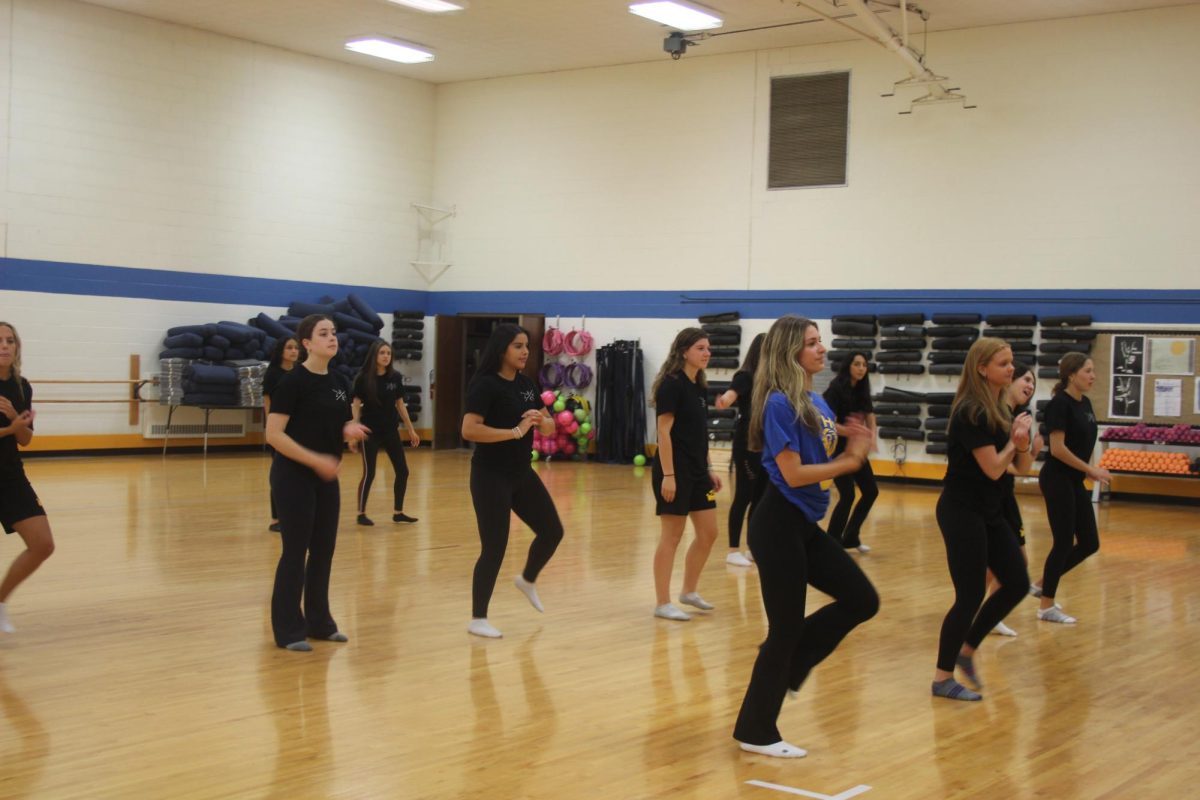 Students show their moves in choreographed group dance during dance fitness class (Arteaga/LION). 