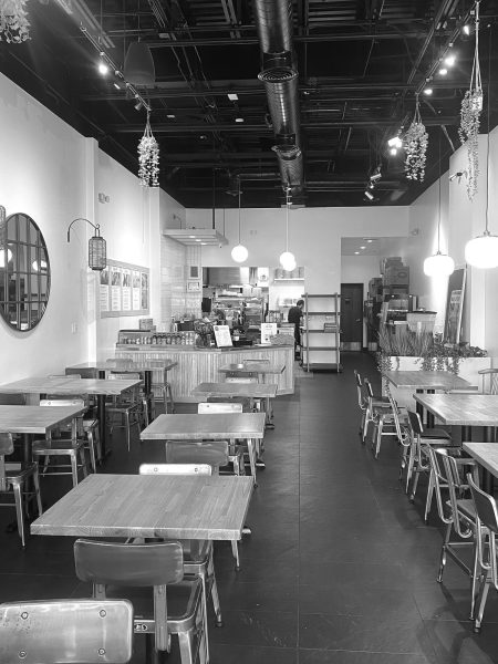 Interior design, layout, and seating in Lotus Banh Mi (Ludden/LION).