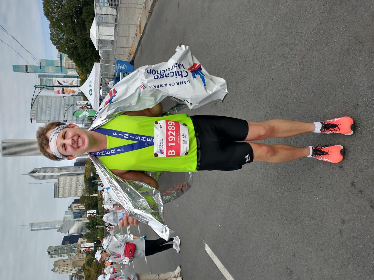 Ryan McGuire smiles after finishing the Chicago Marathon on Oct. 8 (photo courtesy of Martin McGuire).