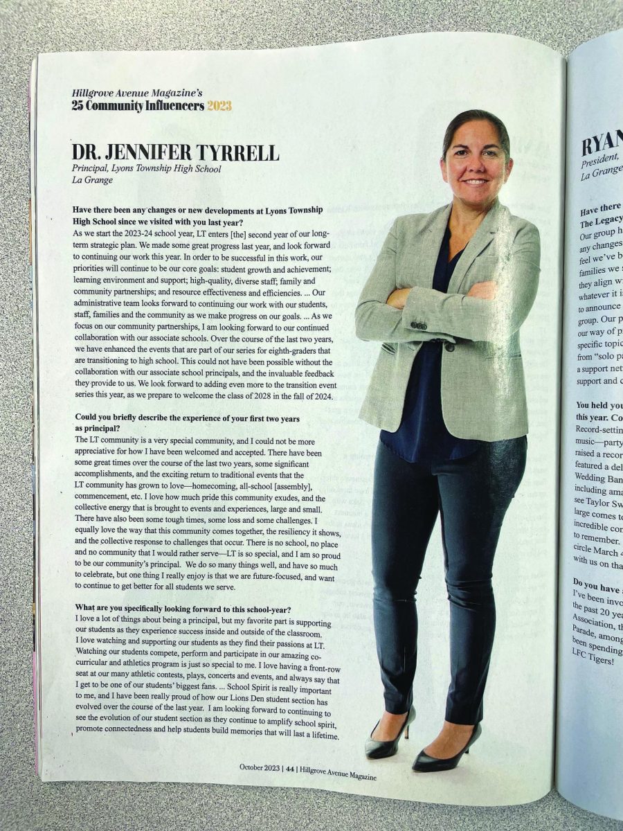 Principal Jennifer Tyrrell was featured on page 44 in the October 2023 issue of the Hillgrove Avenue magazine (James/LION).