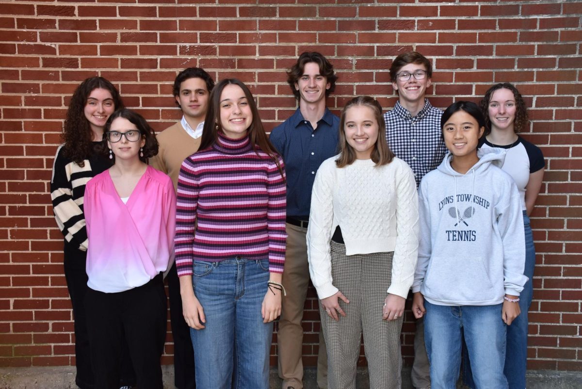 National Merit Semi-finalists pose for photo on Oct. 11, at honorary breakfast. Back row (from left to right): Ella Maciasz ‘24, Mark DeMonte ‘24, Nicholas Strayer ‘24, Joseph Stetler ‘24, Abigail Saunders ‘24. Front row: Miriam Buterman ‘24, Greta Sandman ‘24, Cali Hendricks ‘24, Ashlin Kwong ‘24. 