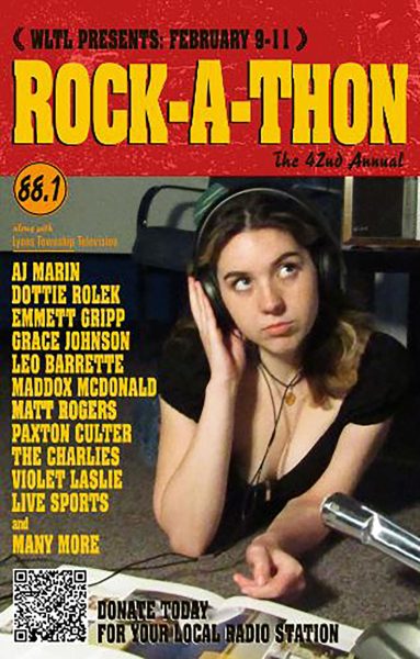 Lily Shambo 24 poses in WLTL Rock-A-Thon promotional poster (photo courtesy of WLTL).