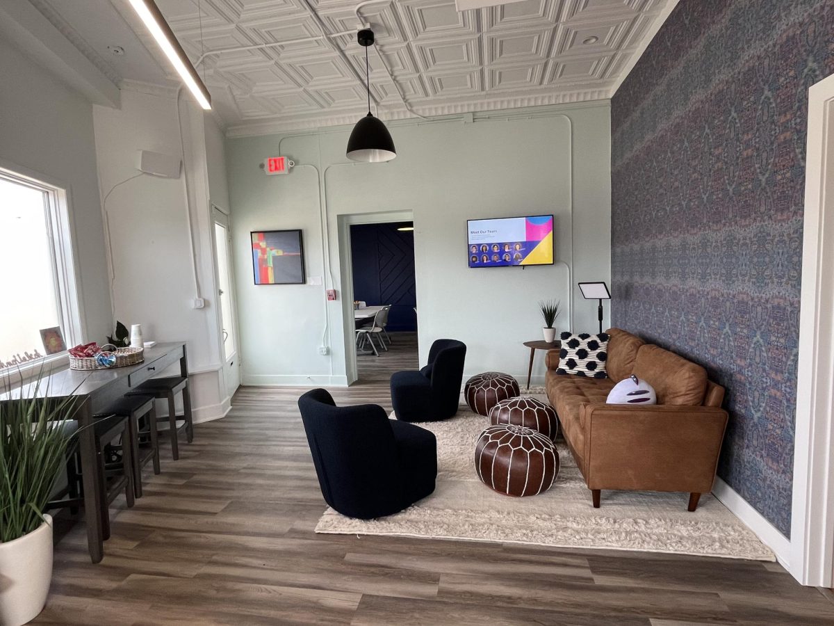 Photo shows lobby at The LOFT at eight corners on Feb. 27, (Davis/LION).