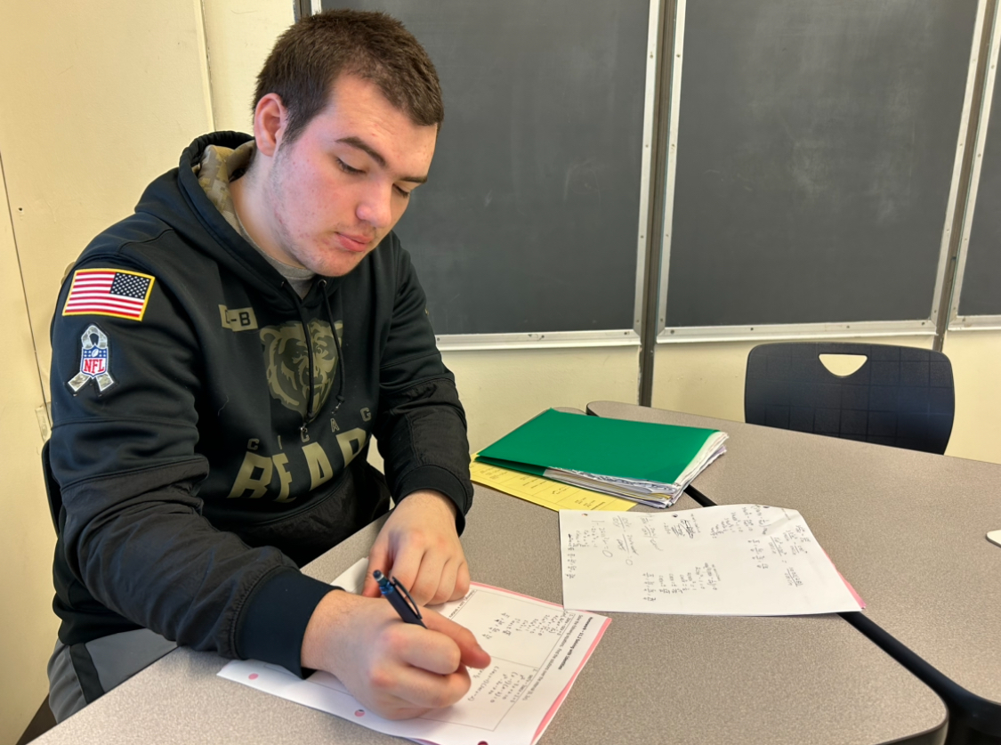 Charlie Zoric ‘24 works on an assignment in his precalculus class (Ross/LION). 