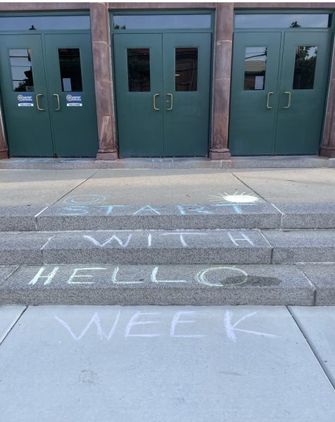 The entrance stairs of NC decorated during a past year’s Start With Hello Week program (photo courtesy of Callahan).