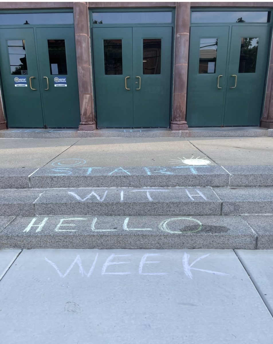 The entrance stairs of NC decorated during a past year’s Start With Hello Week program (photo courtesy of Callahan).