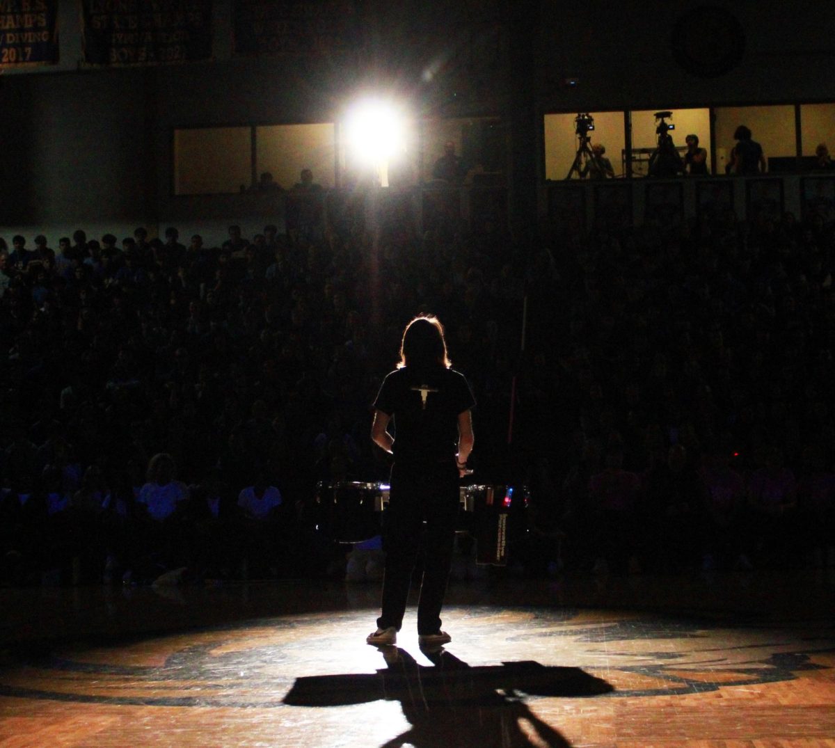 Drumline opens All-School Assembly with the song “Lose Yourself” by Eminem (Simmons/LION).