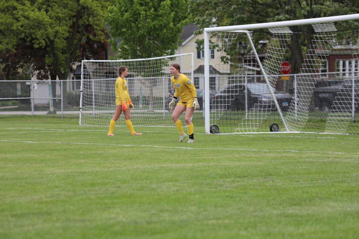 Anna Bigenwald ‘26 guards the net during a practice on May 5 at the West Fields (Stack/LION).